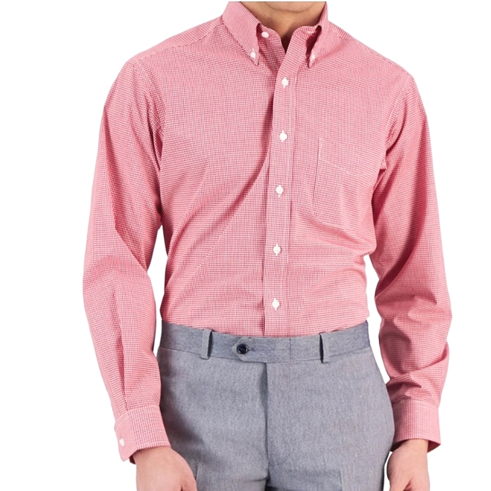 MEN'S CLUB ROOM REGULAR FIT RED WHITE GINGHAM CHECKERED LONG SLEEVE 15 32/33
